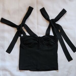 J.ING Black Crop Top with Bow Straps